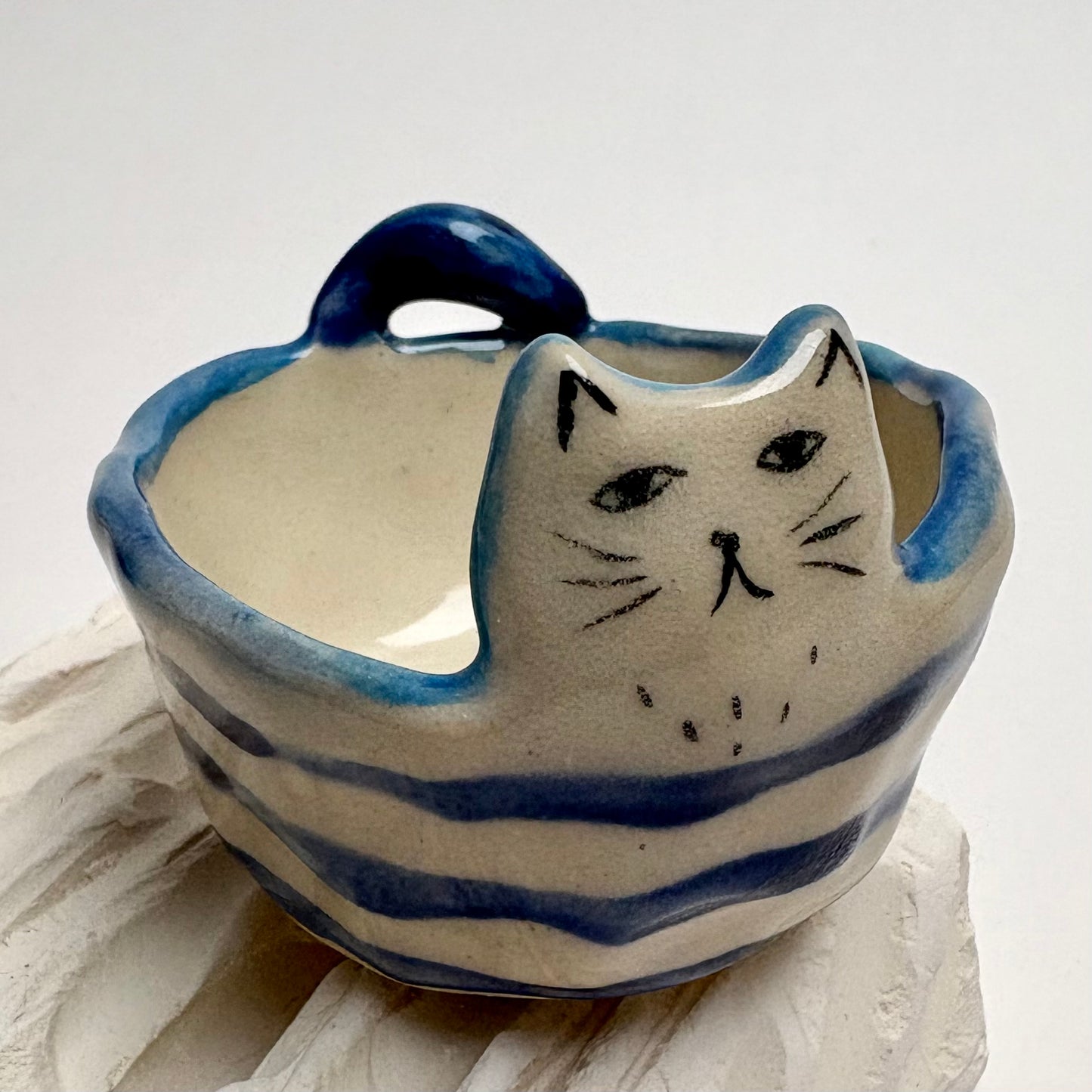 Handmade Mini Striped Ceramic Trinket Dish Bowl