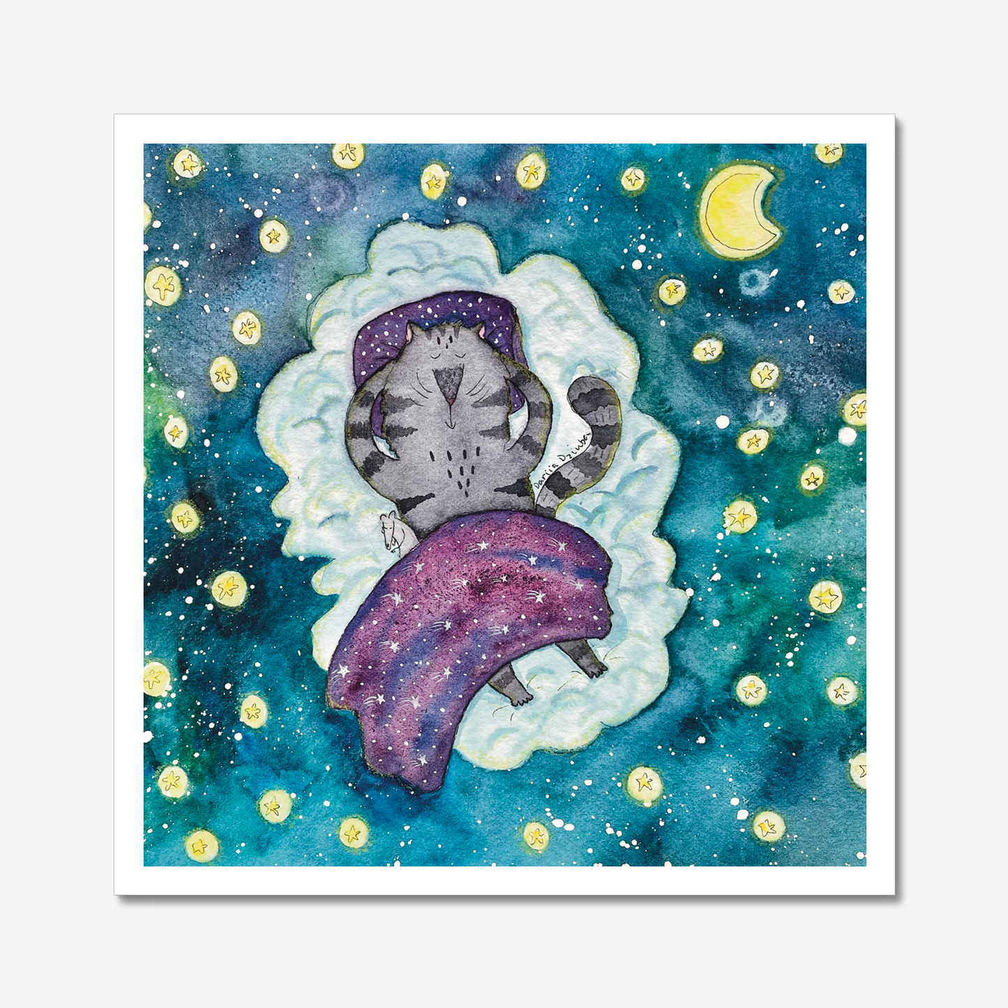 Dreamy Night Unframed Cat Art Print