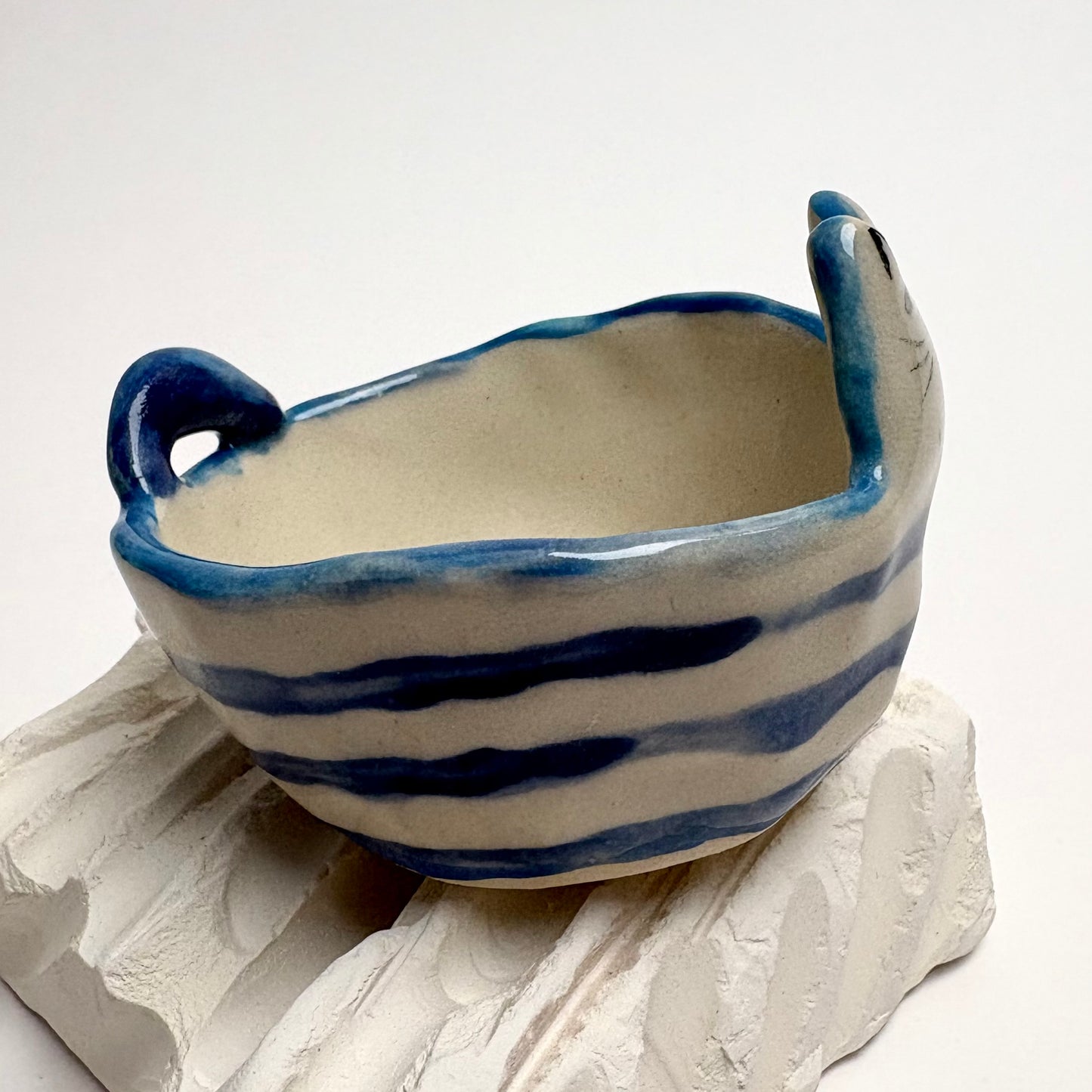 Handmade Mini Striped Ceramic Trinket Dish Bowl
