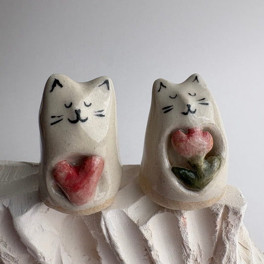 Carved Tiny Handmade Ceramic Cat Figurine