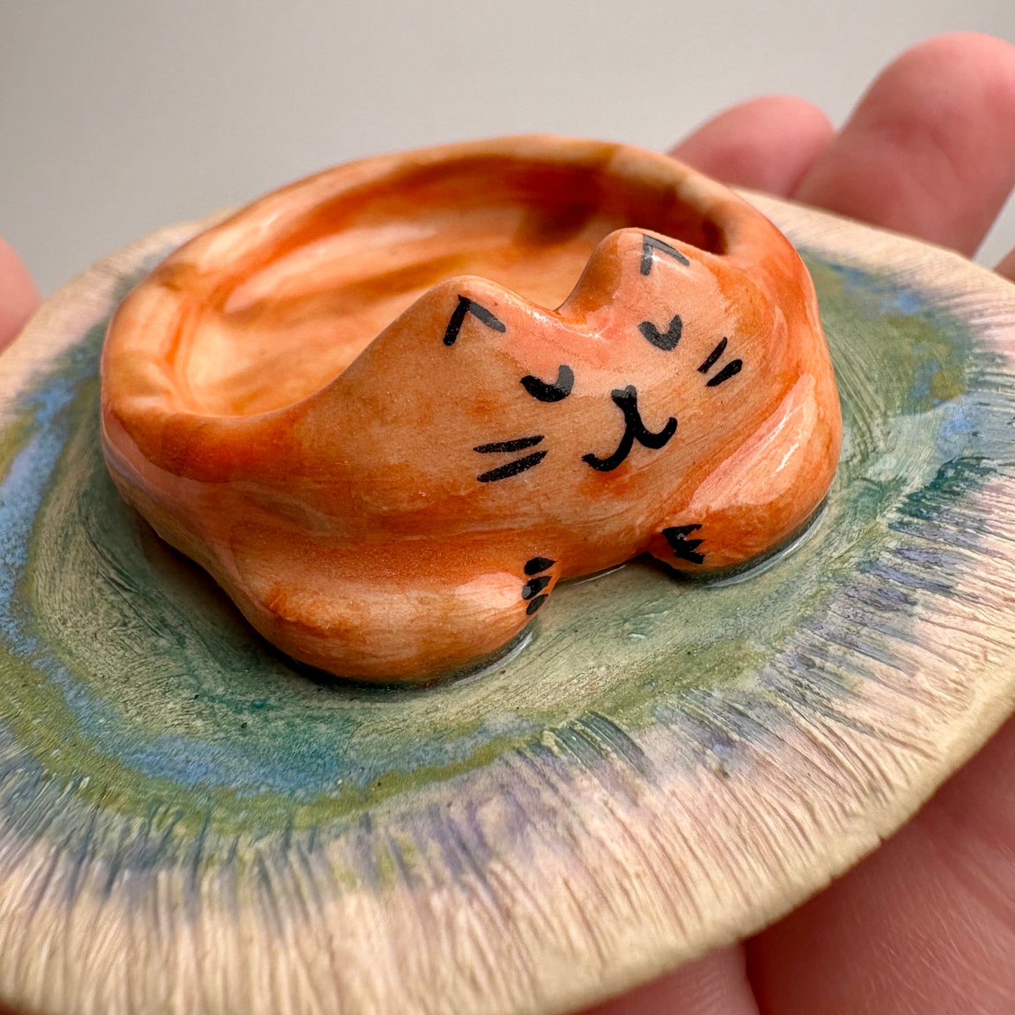 Cat on a Rug/ Handmade Ceramic Cat Trinket Dish