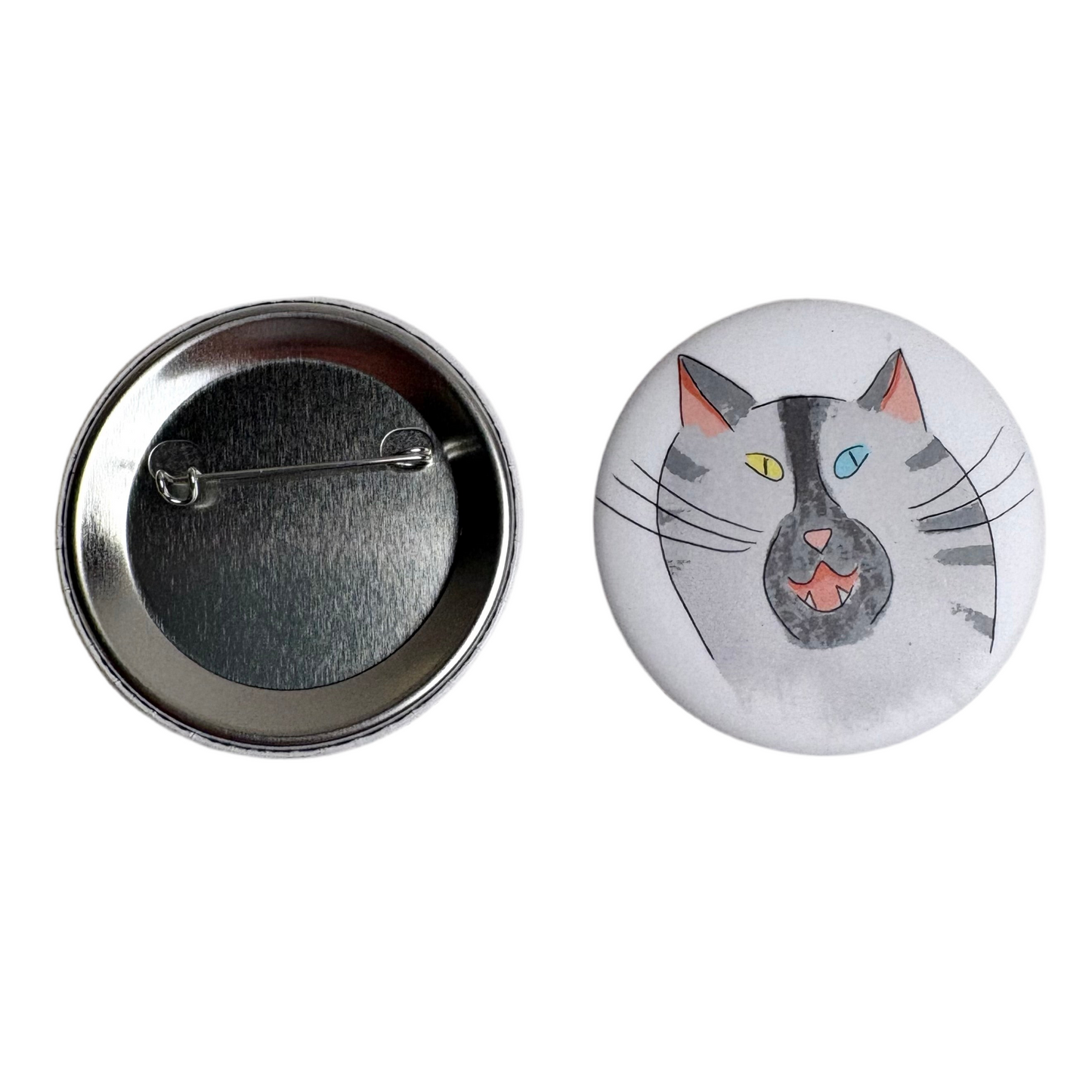 Blue-Yellow Eyed Cat Button Pin – Made in Canada