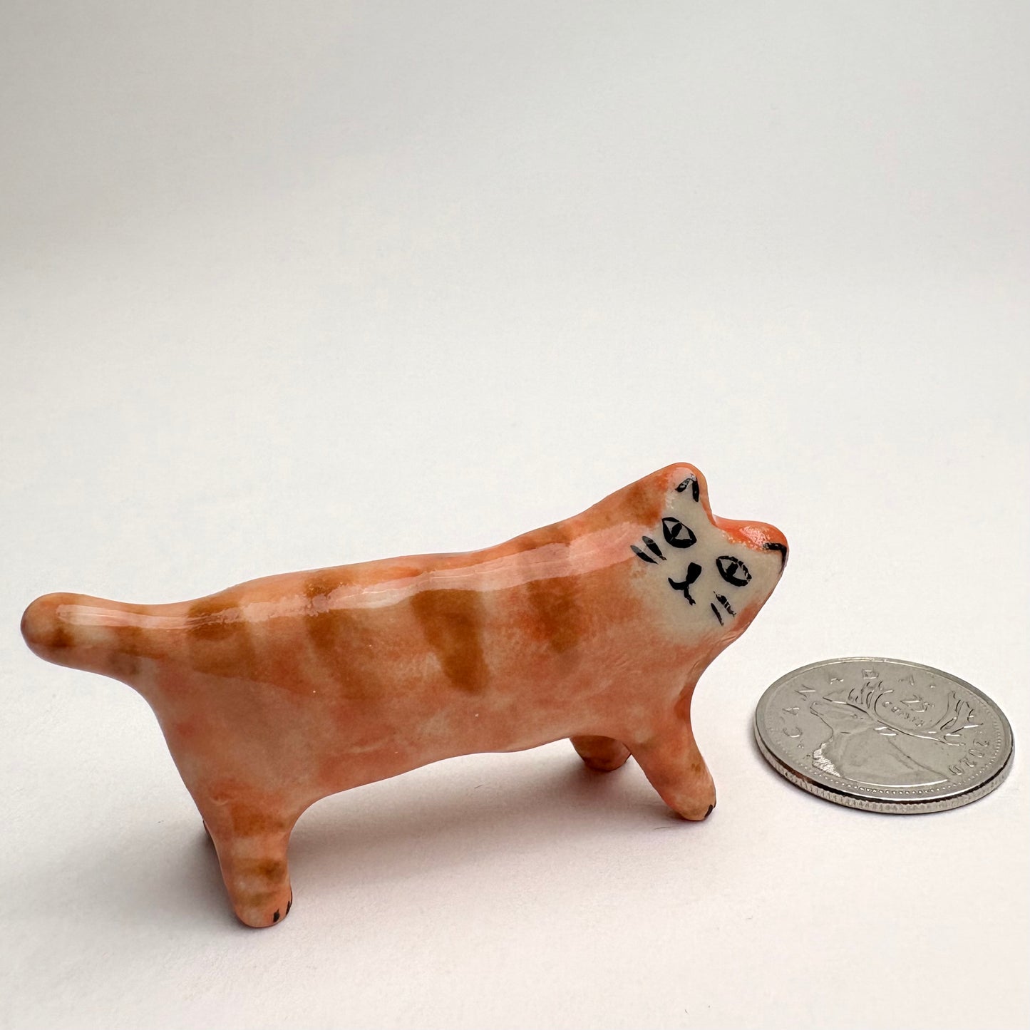 Handmade Ceramic Orange Tabby Cat Figurine – Miniature Cat Sculpture
