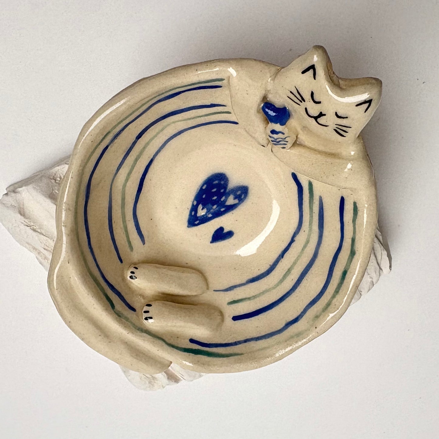 Handmade Ceramic Cat Dish — Cozy Blue Fish Bowl