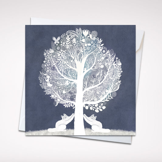 Carte de vœux 5x5 Purrfect Tree of Life Cats – Carte vierge sur le thème du chat mystique avec enveloppe, Purrfect pour les amoureux des chats et de la nature