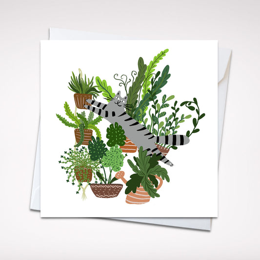 Carte de vœux ludique 5x5 avec chat végétal – Carte vierge fantaisiste sur le thème du chat avec enveloppe, parfaite pour les amoureux des plantes et des chats