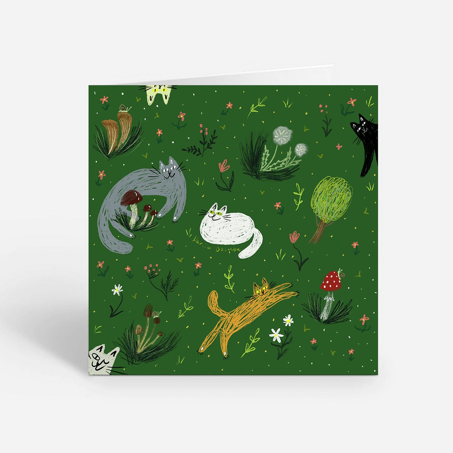 Whiskers in the Wild 5x5 Greeting Card – Playful Cat-Themed Blank Card with Envelope, Purrfect for Nature and Cat Lovers