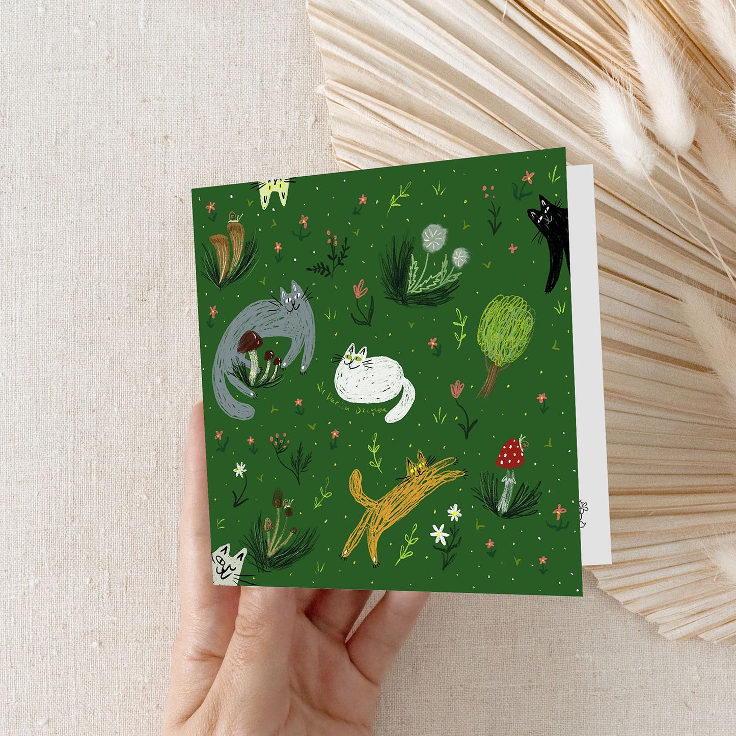 Whiskers in the Wild 5x5 Greeting Card – Playful Cat-Themed Blank Card with Envelope, Purrfect for Nature and Cat Lovers