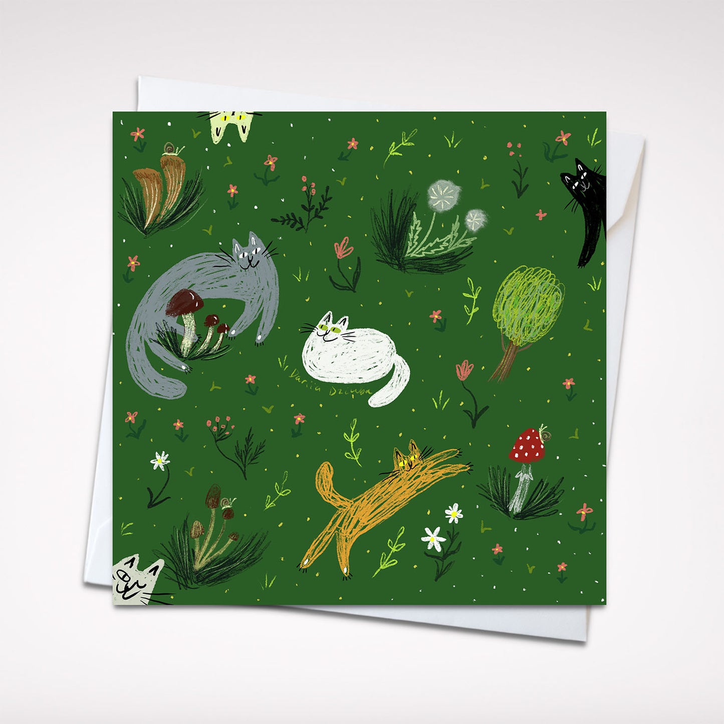 Whiskers in the Wild 5x5 Greeting Card – Playful Cat-Themed Blank Card with Envelope, Purrfect for Nature and Cat Lovers