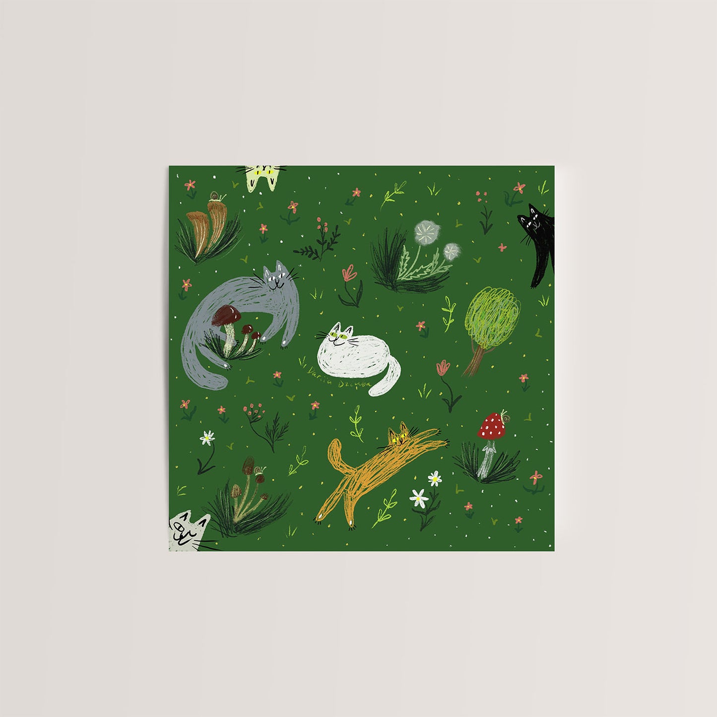 Whiskers in the Wild 5x5 Greeting Card – Playful Cat-Themed Blank Card with Envelope, Purrfect for Nature and Cat Lovers