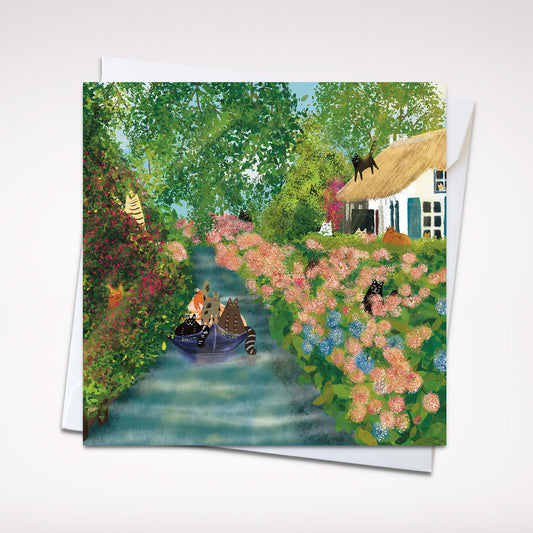 Cats at a canal: Greeting card