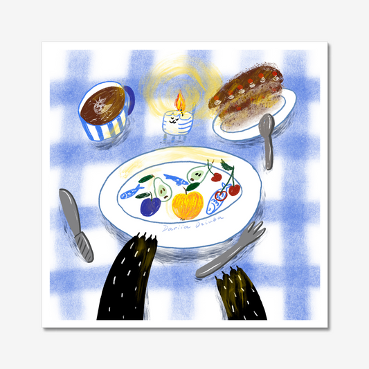 Cat Dinner Time Unframed Art Print