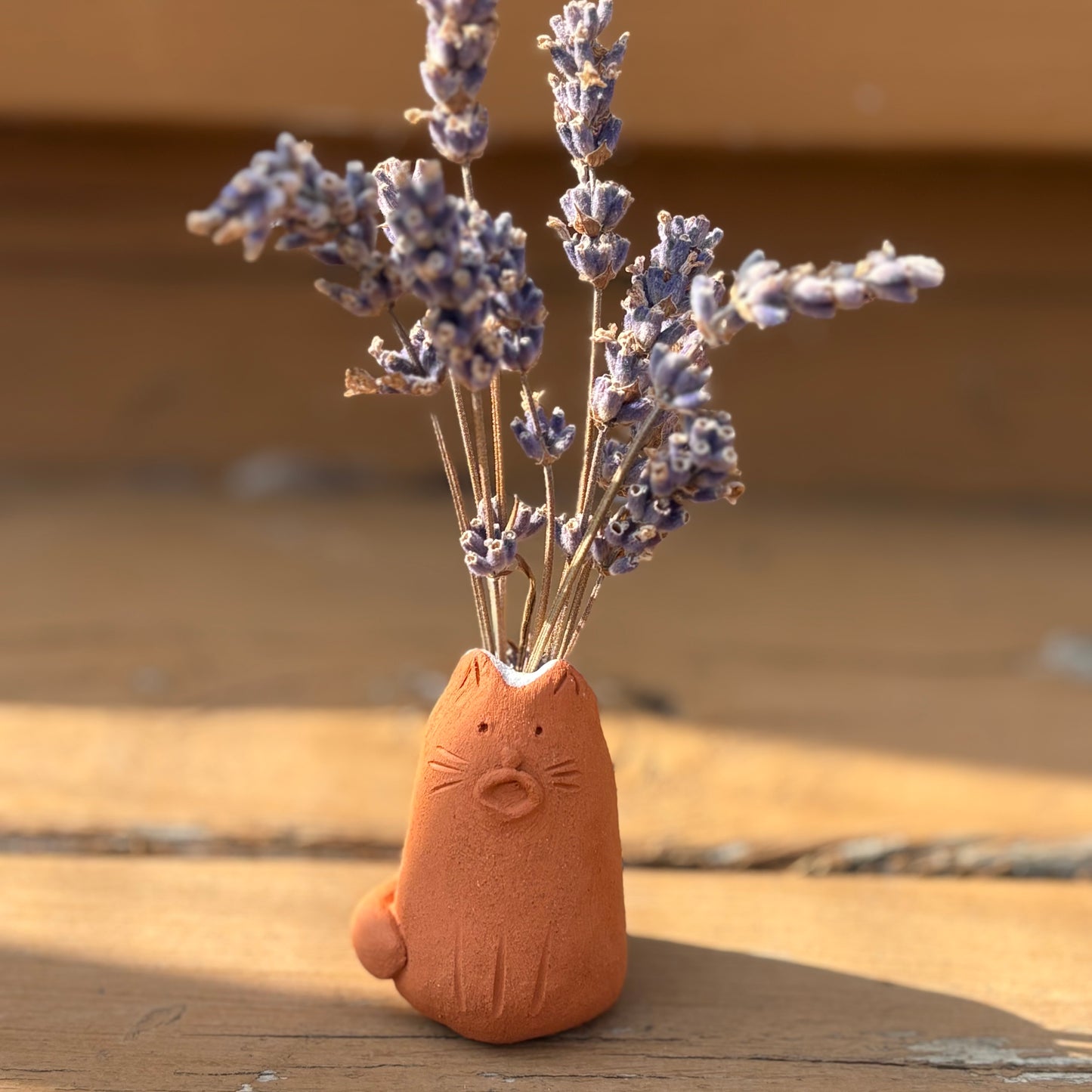 Singing Cat – Terracotta Bud Vase and Whisker Keeper
