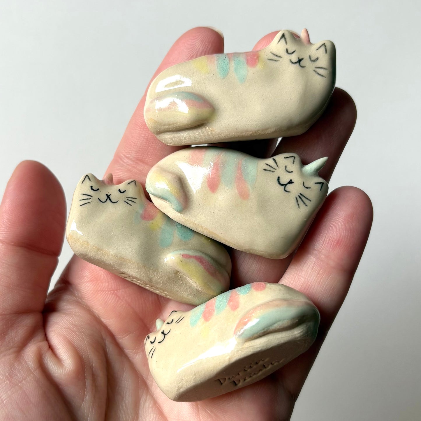 Handmade ceramic cat unicorn figurine