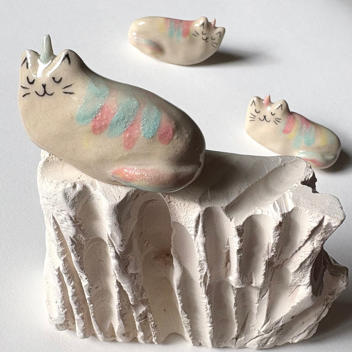 Handmade ceramic cat unicorn figurine