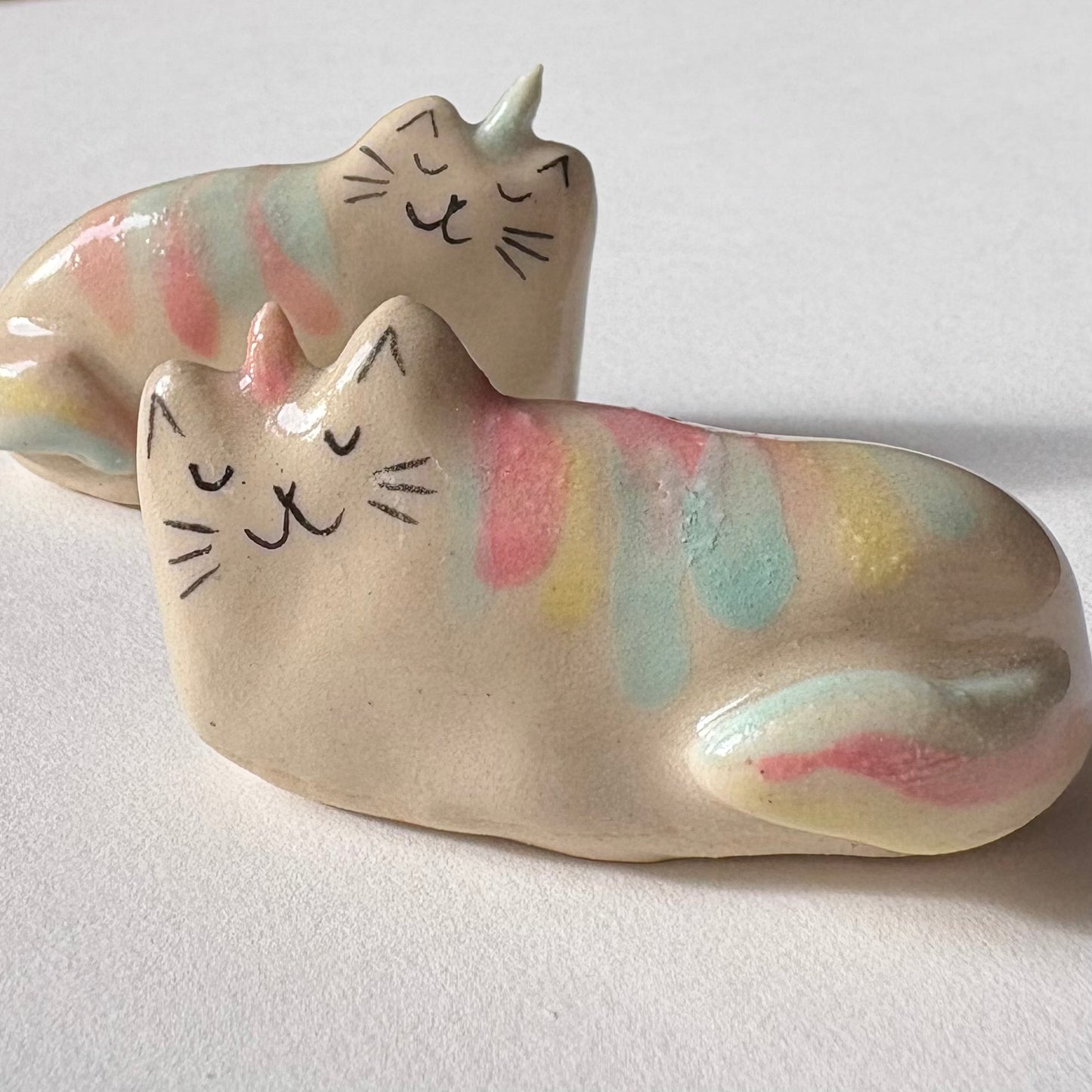 Handmade ceramic cat unicorn figurine