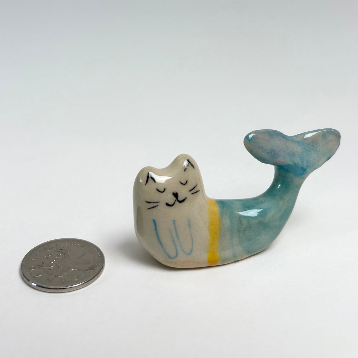 Handmade ceramic cat mermaid figurine