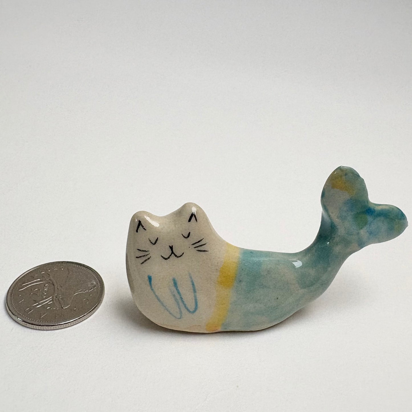 Handmade ceramic cat mermaid figurine