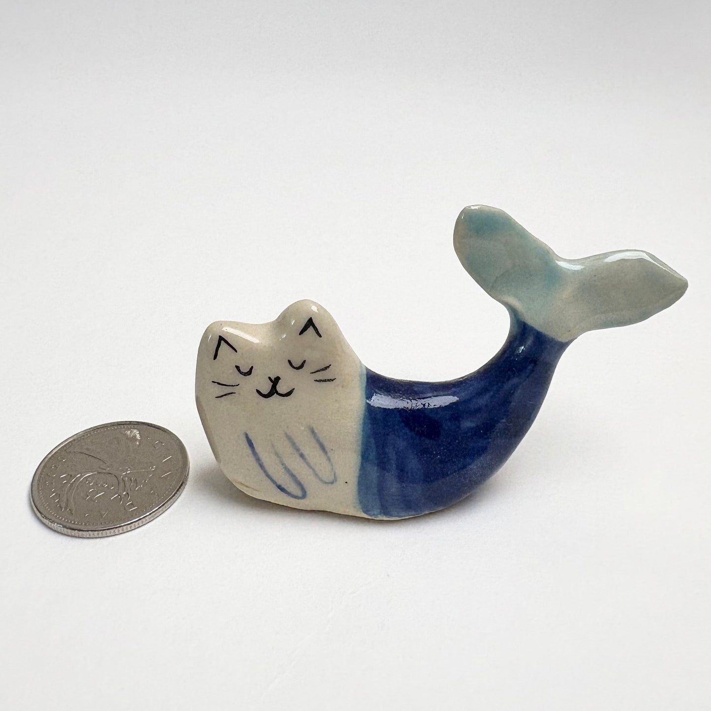 Handmade ceramic cat mermaid figurine