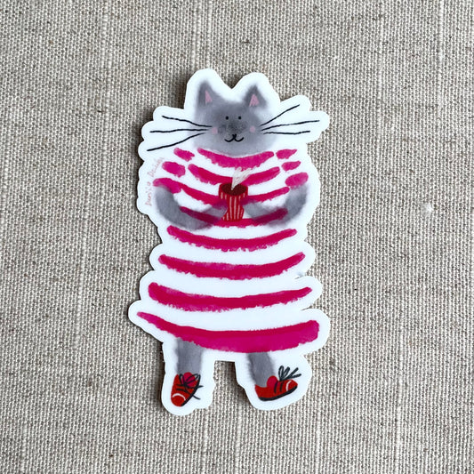 Cat in a Dress and Coffee Sticker