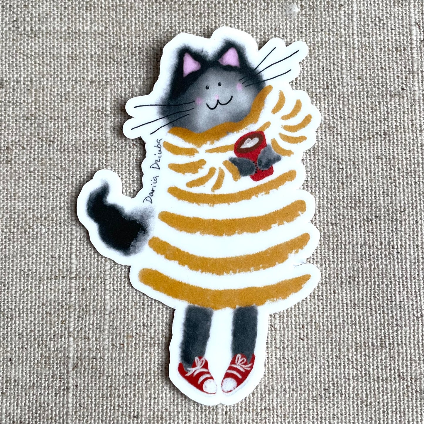 Cat in a Long-sleeved Dress and Coffee Sticker