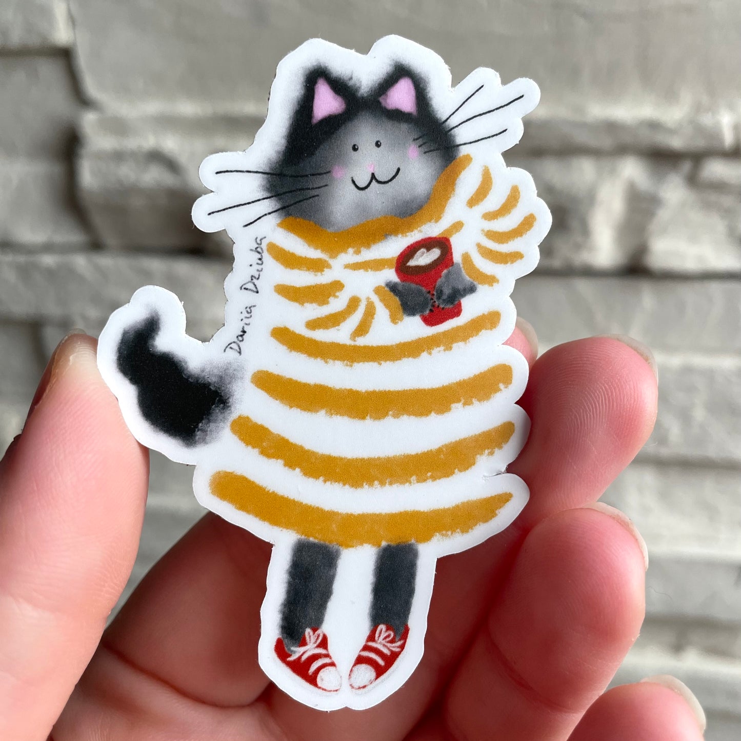 Cat in a Long-sleeved Dress and Coffee Sticker