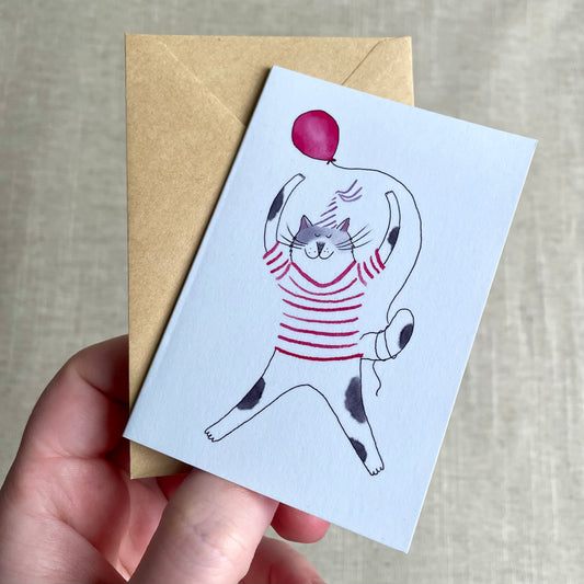 Mini card: Jumping Cat with Balloon