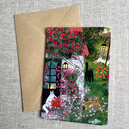 Mini card: Cats in a Fall Garden