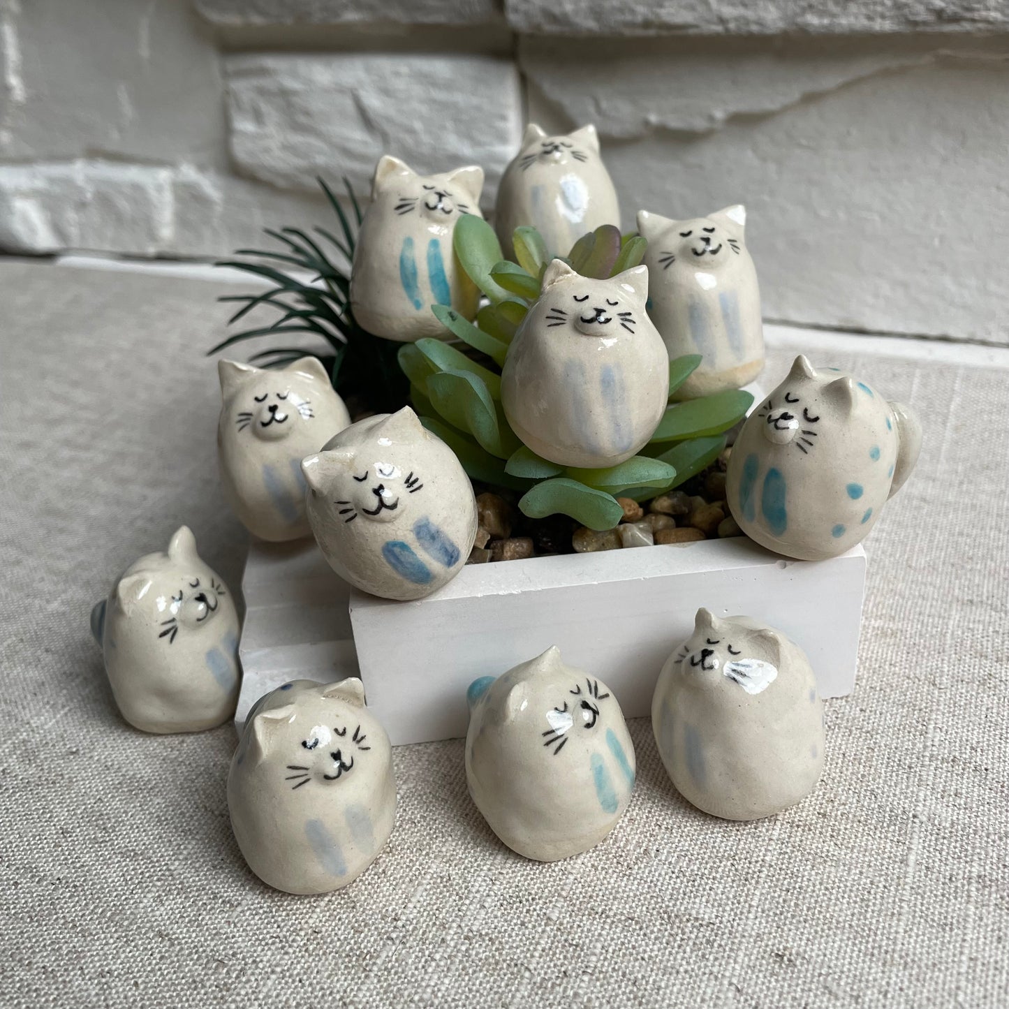 Tiny Handmade Ceramic Cat Figurine