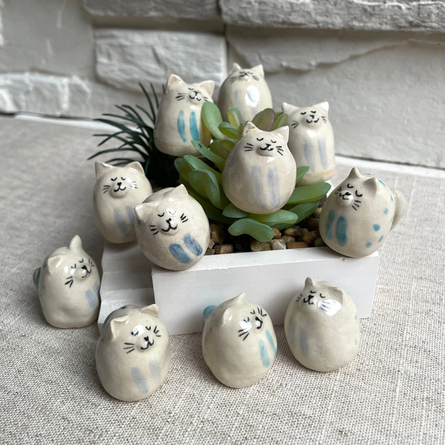 Tiny Handmade Ceramic Cat Figurine