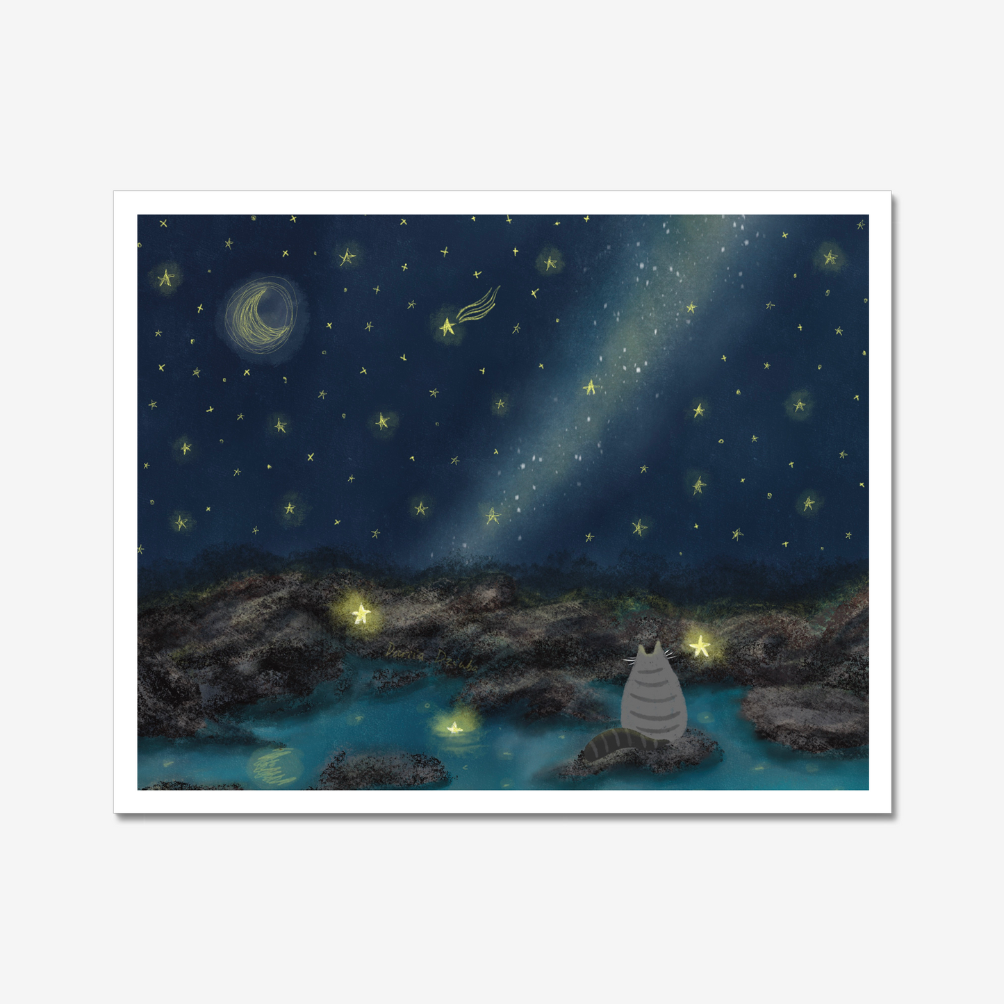 Make a Wish Upon a Shooting Star Unframed Cat Art Print