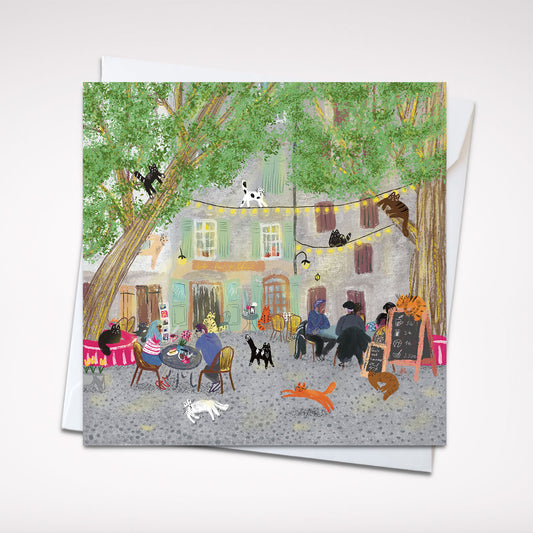 Square card cats in France: Greeting card