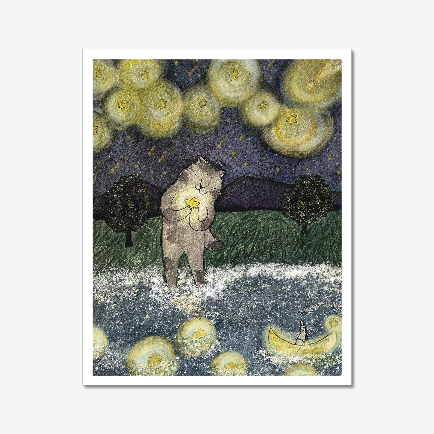 Best Friends (Starry Night Inspired) Unframed Cat Art Print