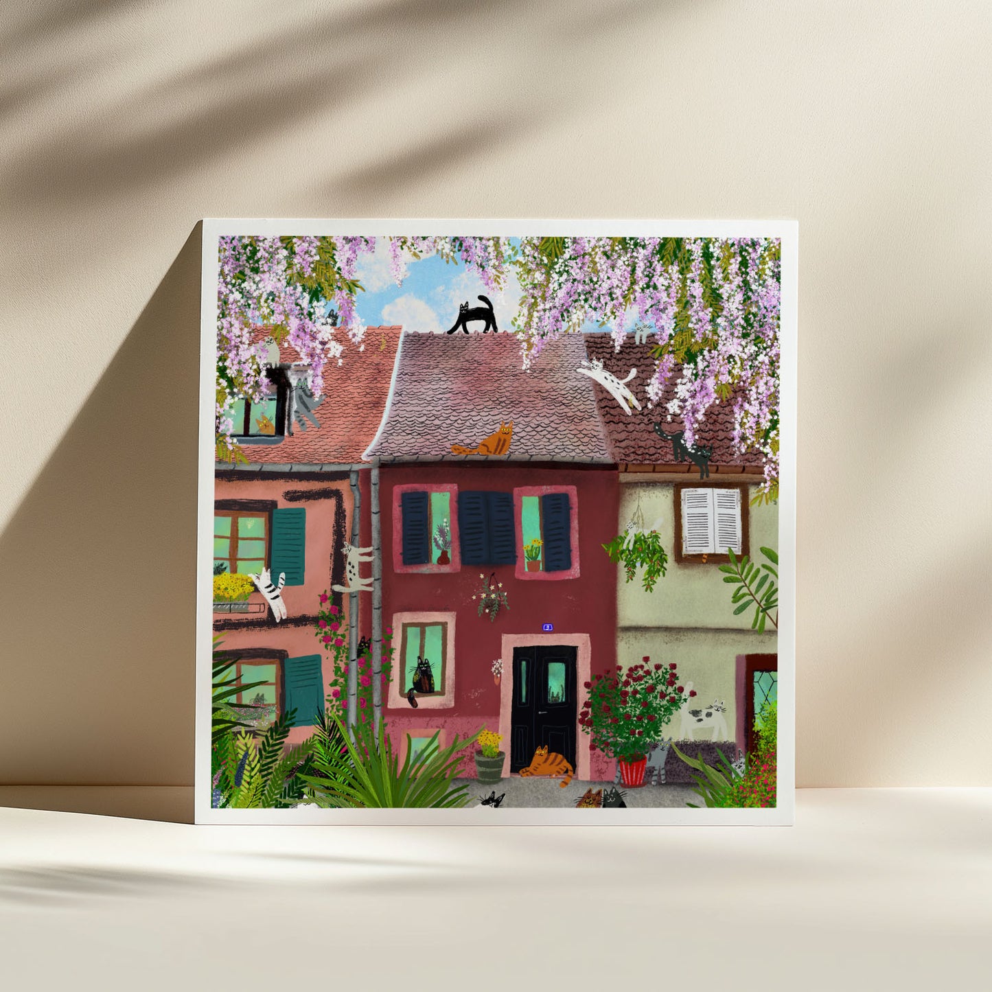 Cats at a Fairytale Town in France Unframed Art Print