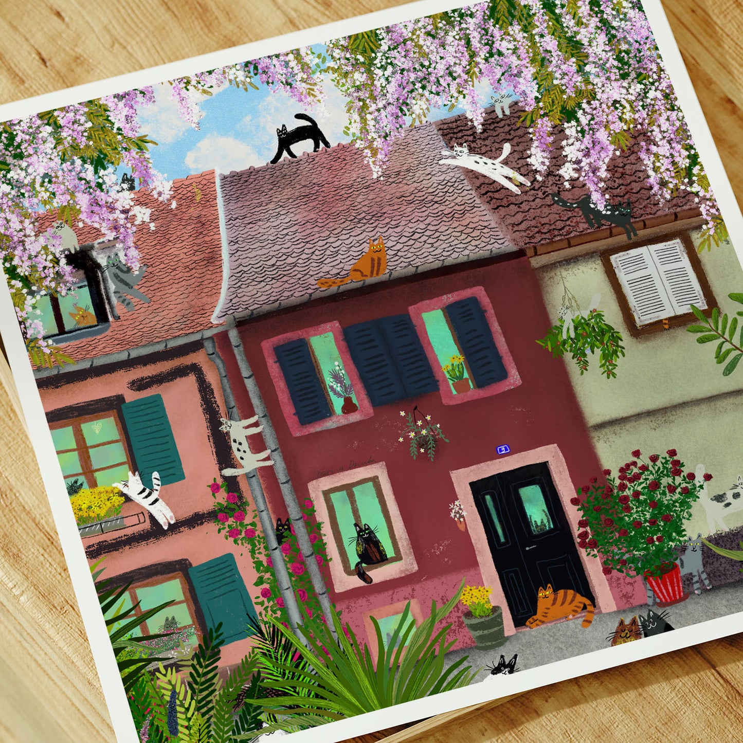 Cats at a Fairytale Town in France Unframed Art Print