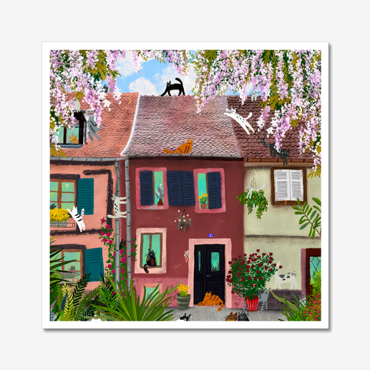 Cats at a Fairytale Town in France Unframed Art Print