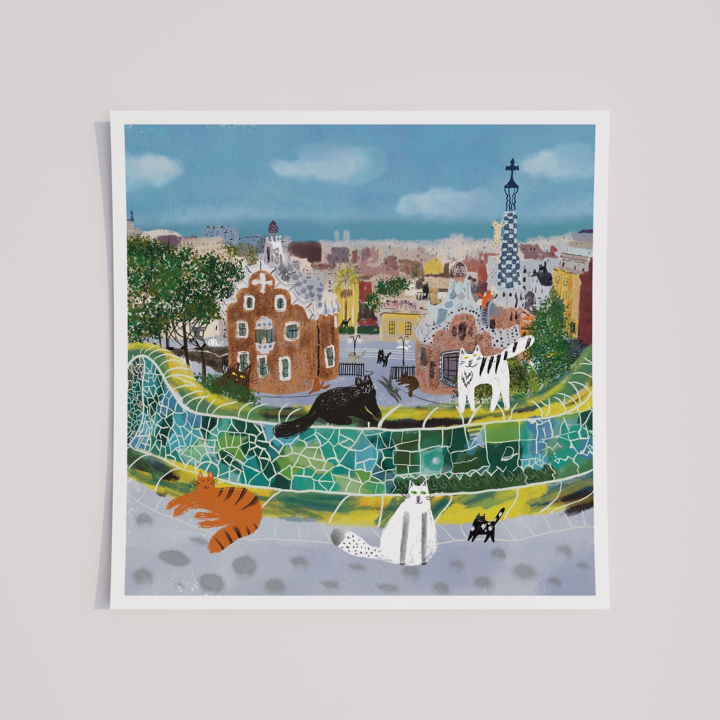 Cats in Barcelona (Gaudi park) Unframed Art Print