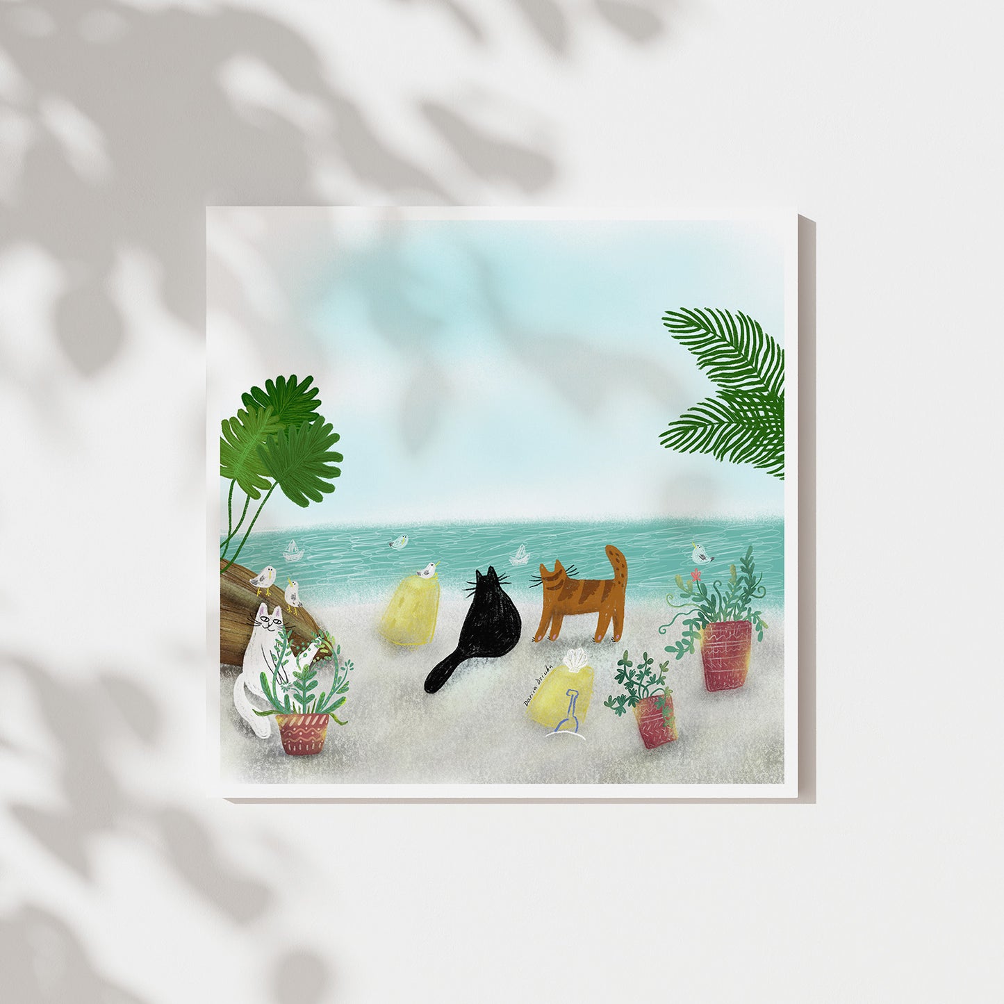 Cats At a White Sand Beach Unframed Art Print