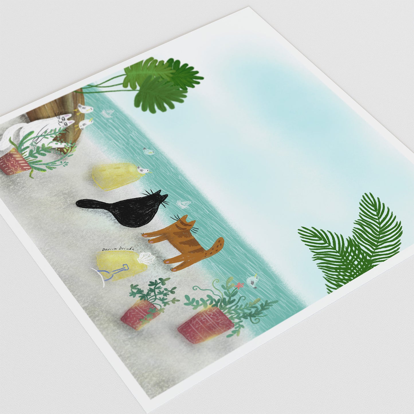 Cats At a White Sand Beach Unframed Art Print