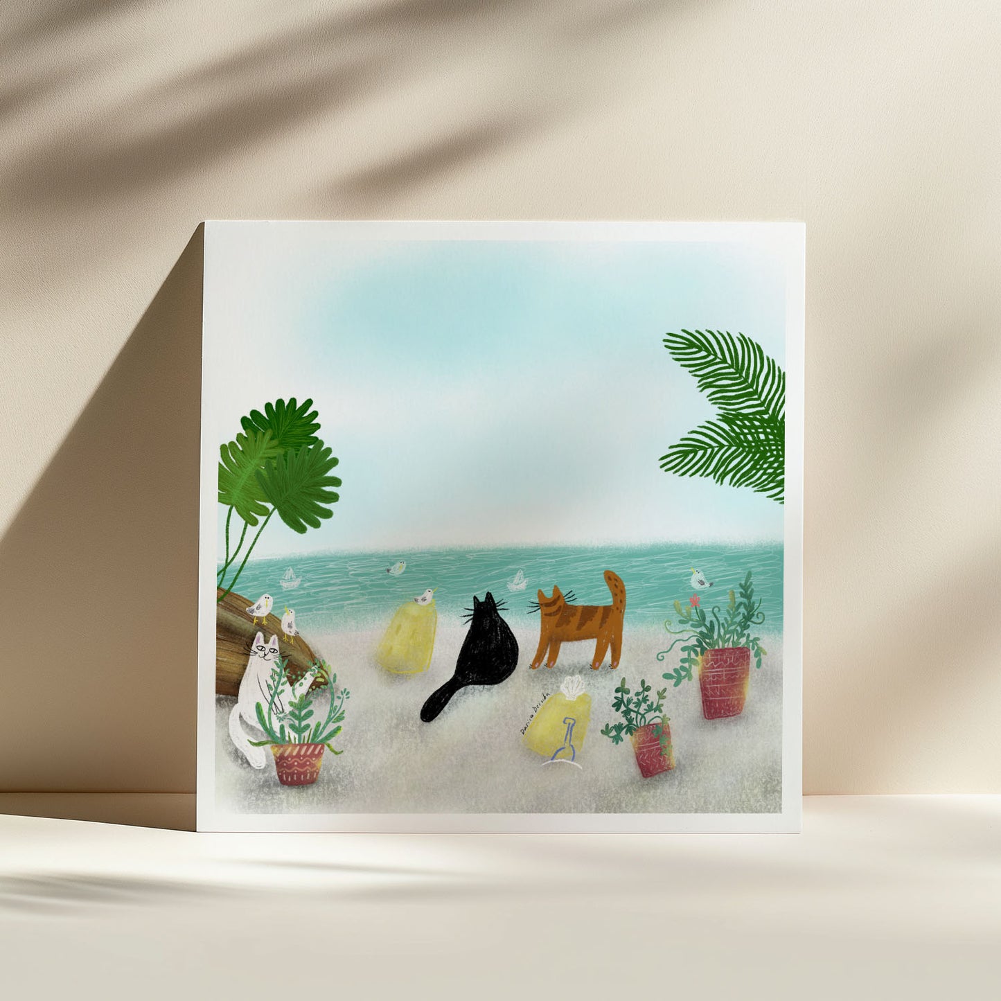 Cats At a White Sand Beach Unframed Art Print