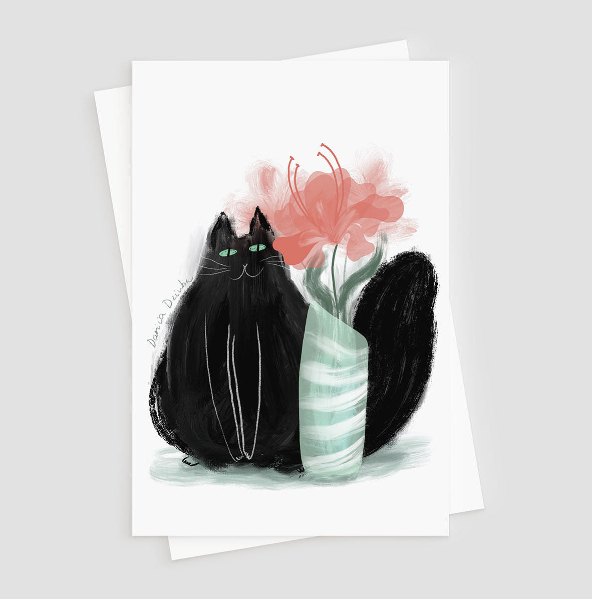 Whisker Wonderland Greeting Card – Black Cat with Vase – 4”x6” (10.2cm x 15.2cm) – Purrfect for Cat Lovers!