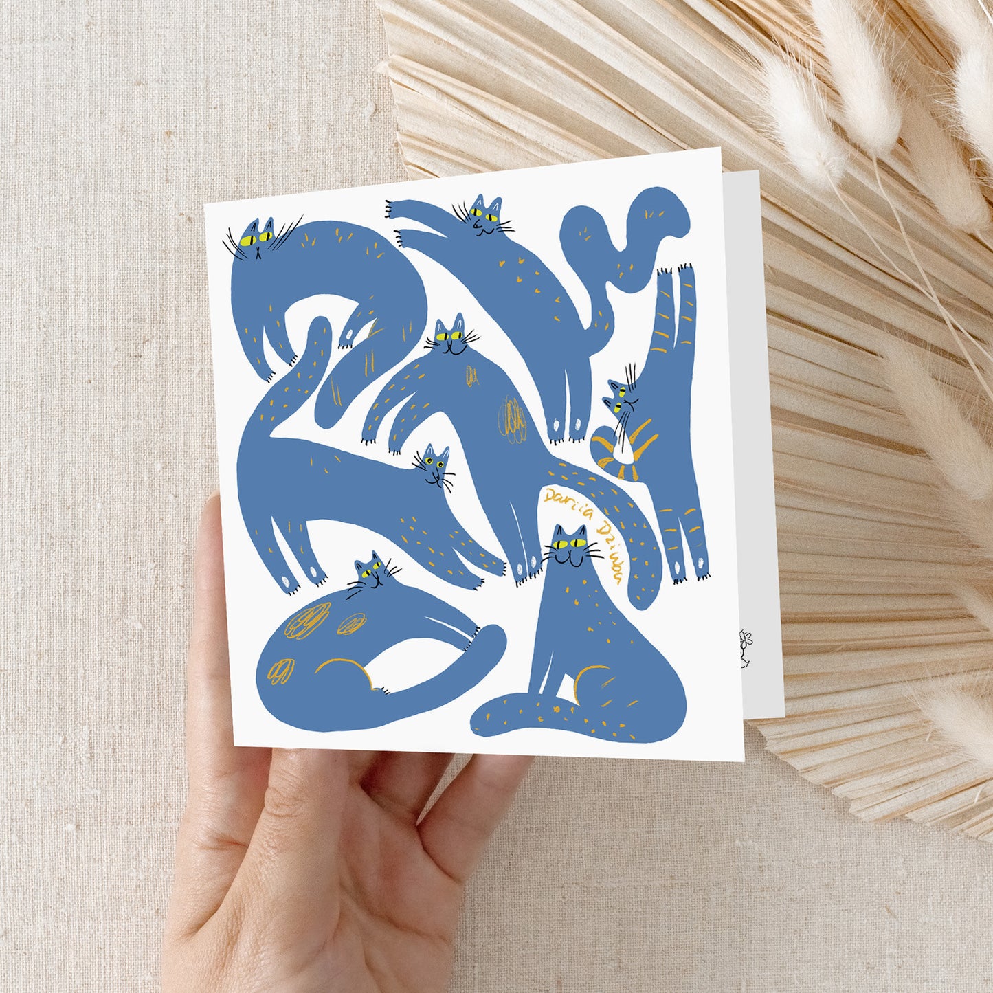 Midnight Mischief - Whimsical Blue Cats Greeting Card, 5x5" (12.7x12.7 cm) - Greeting Card for Any Occasion