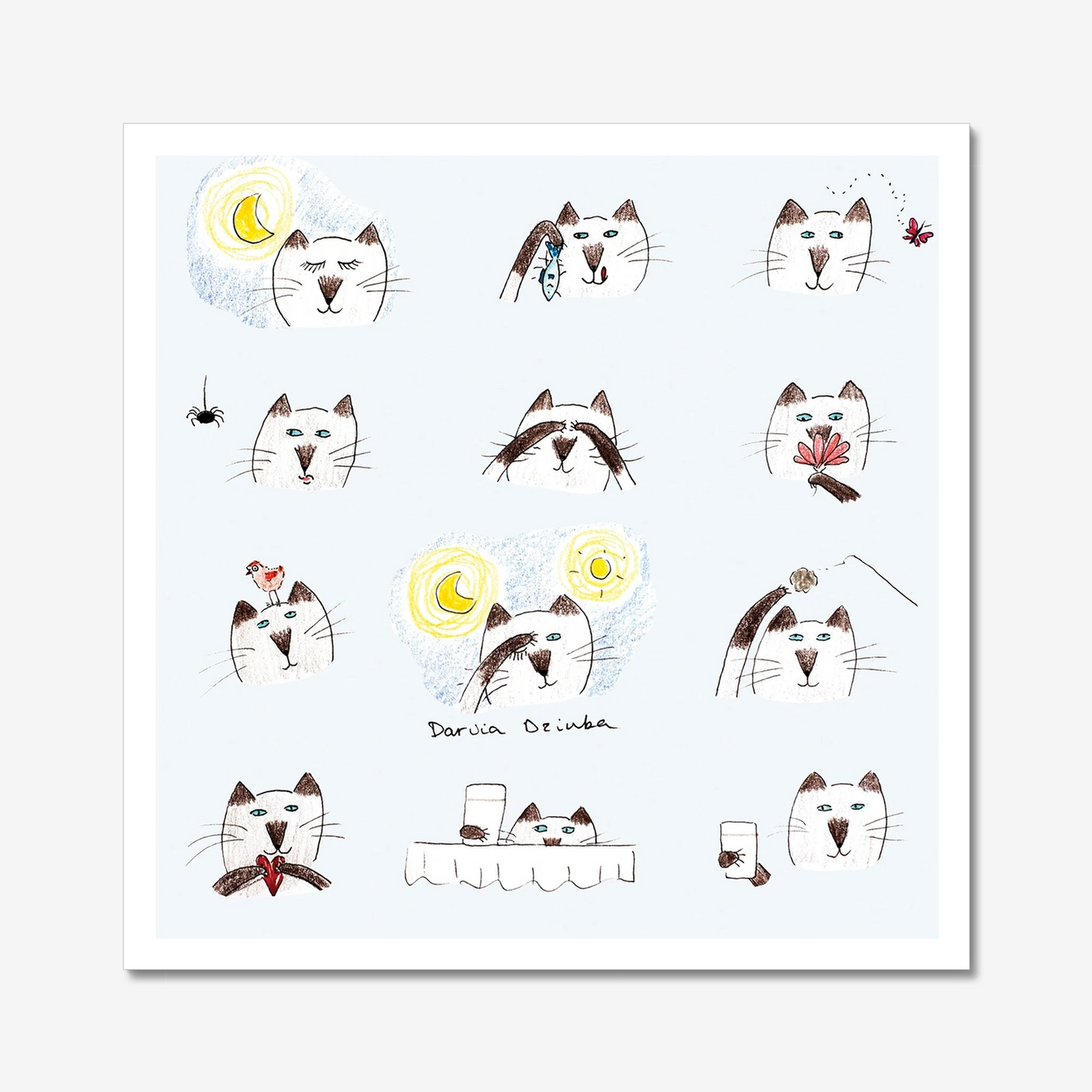 Whimsical Cat in Action (Cute Kitty Head) Unframed Art Print