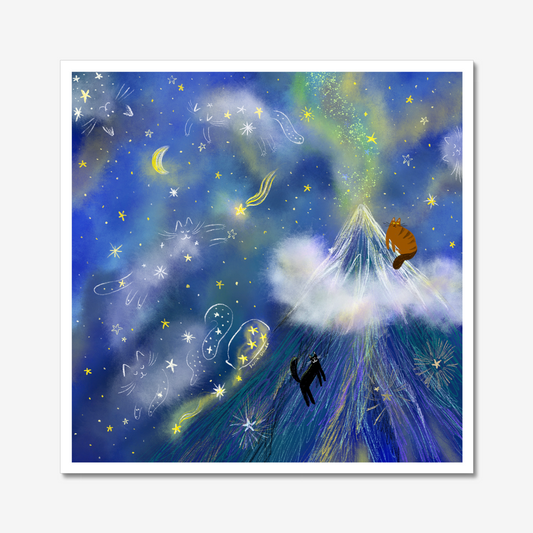 Cat Constellations in a Starry Night Unframed Art Print