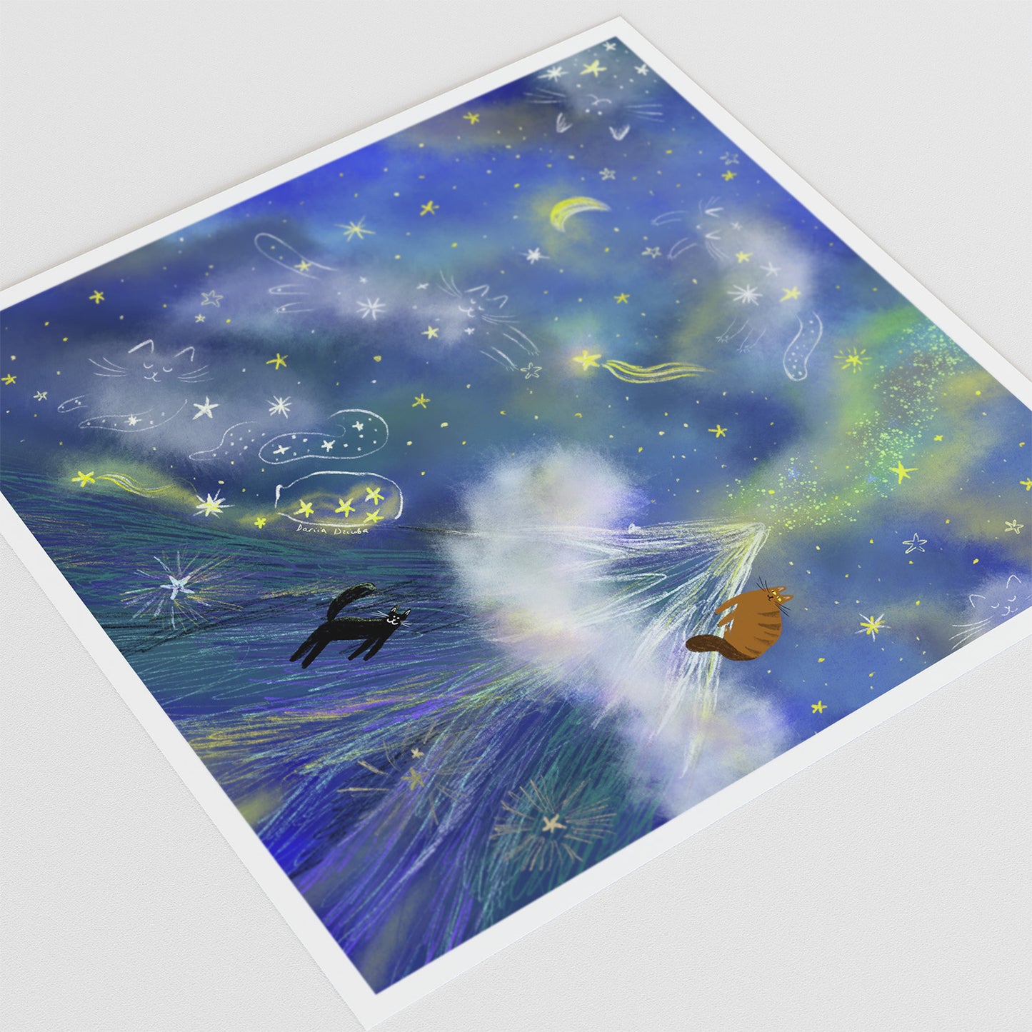 Cat Constellations in a Starry Night Unframed Art Print