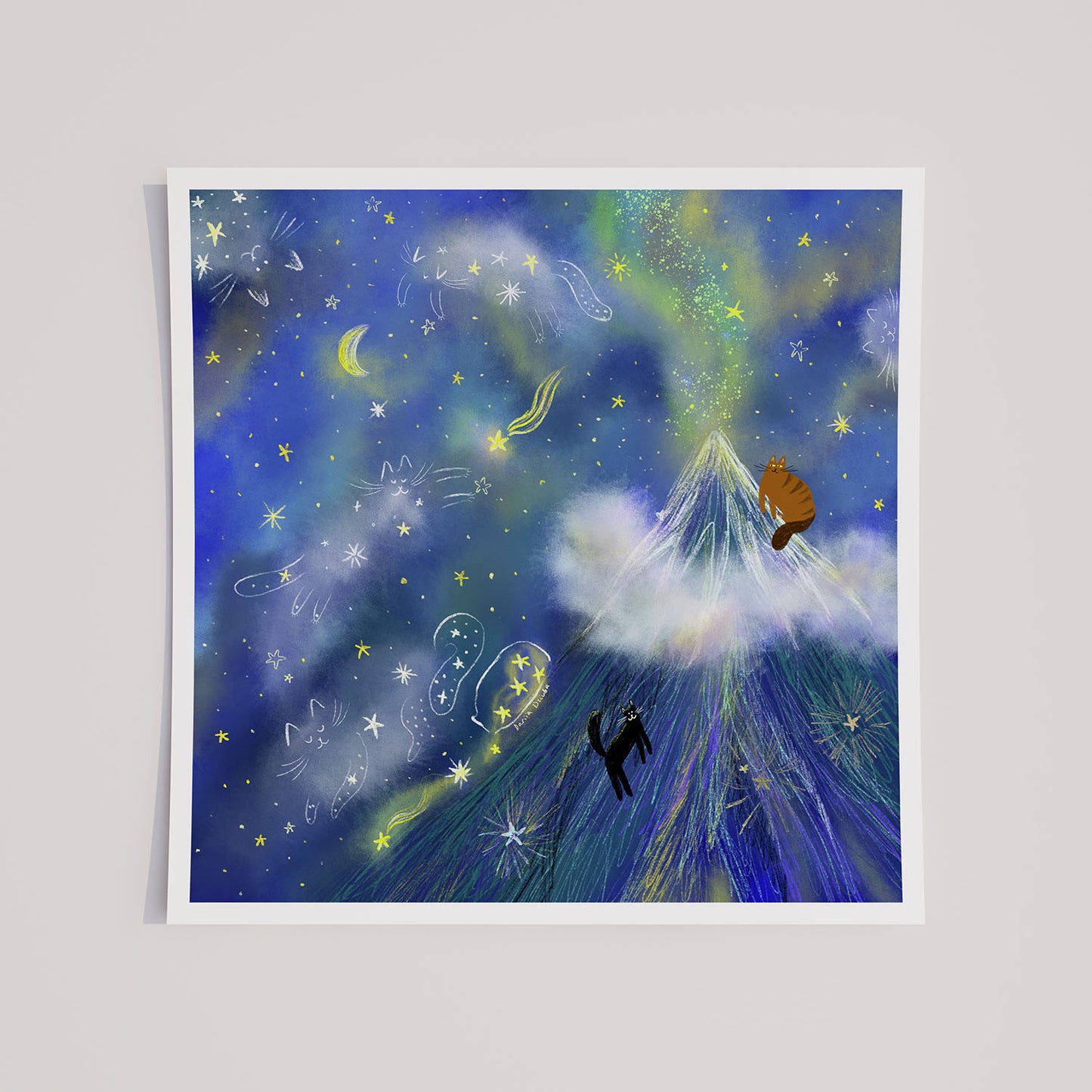 Cat Constellations in a Starry Night Unframed Art Print