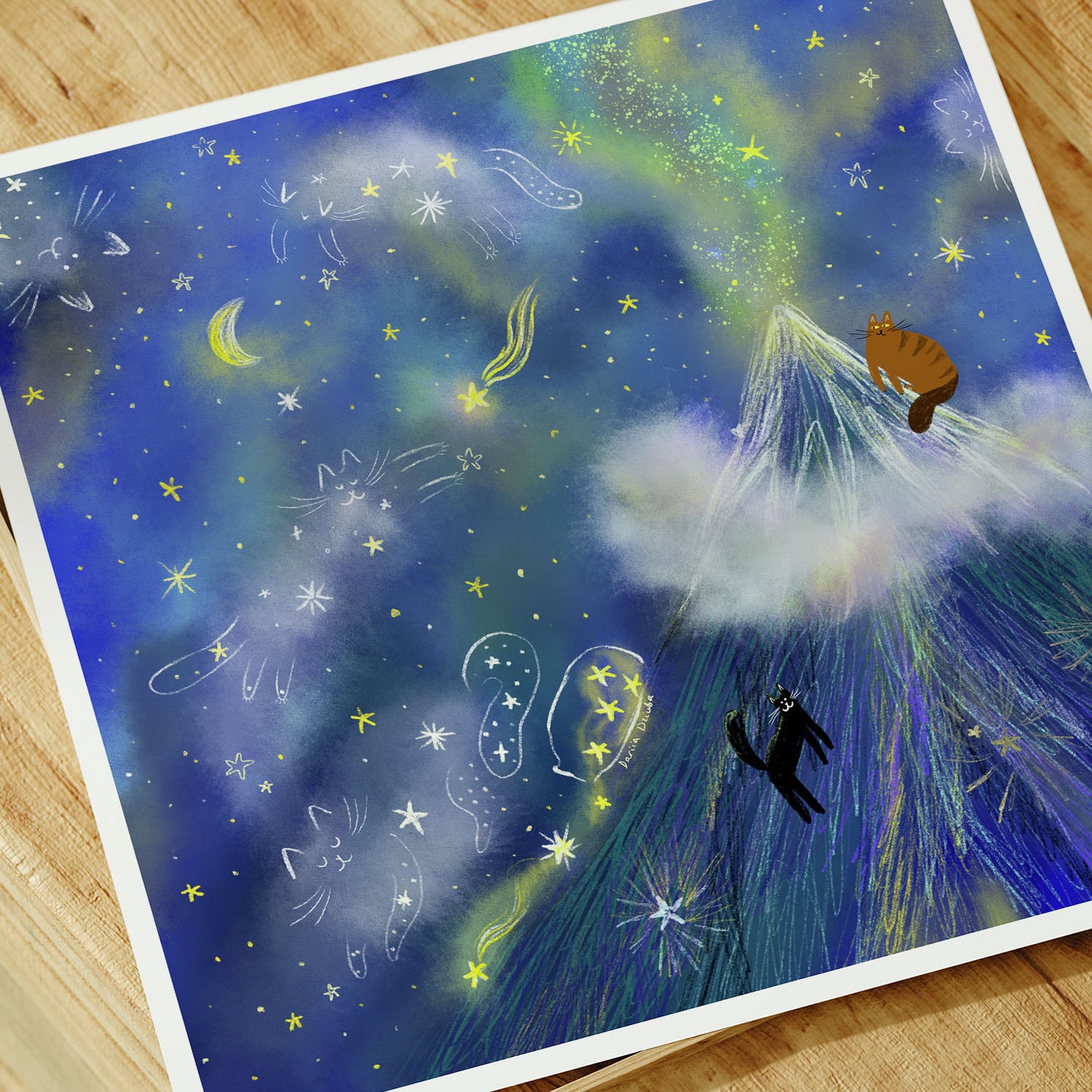 Cat Constellations in a Starry Night Unframed Art Print