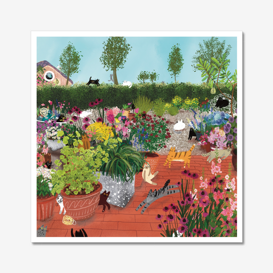 Impression d'art sans cadre de chats dans un jardin en pot