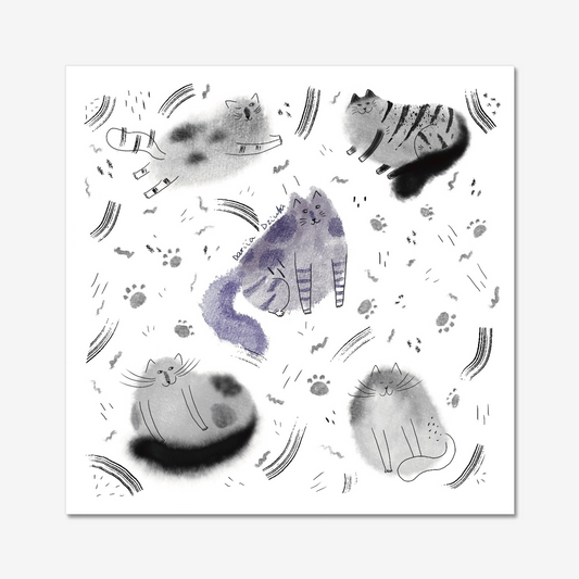 Purple and Grey Cats Unframed Art Print