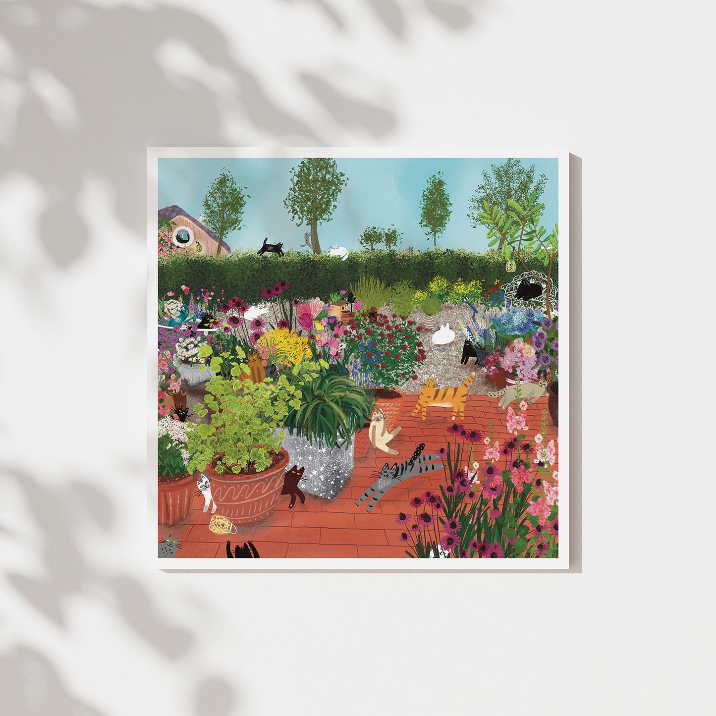 Cats in a Container Garden Unframed Art Print